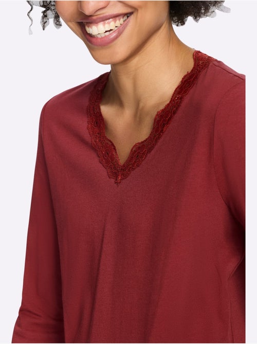 T-shirt à manches longues bordure en dentelle au col v. - taille standard - helline - Kiabi