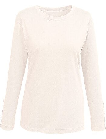 T-shirt à Manches Longues Boutons Décoratifs Aux Manches - Taille Standard - Moda Vilona