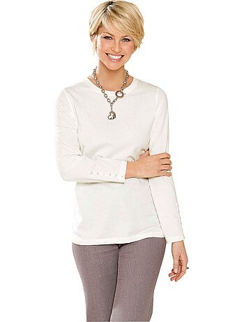 T-shirt à Manches Longues Boutons Décoratifs Aux Manches - Taille Standard - Moda Vilona