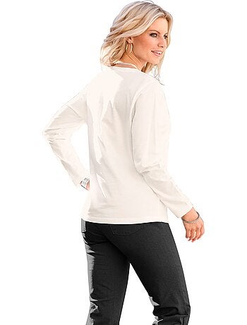 T-shirt à Manches Longues Boutons Décoratifs Aux Manches - Taille Standard - Moda Vilona