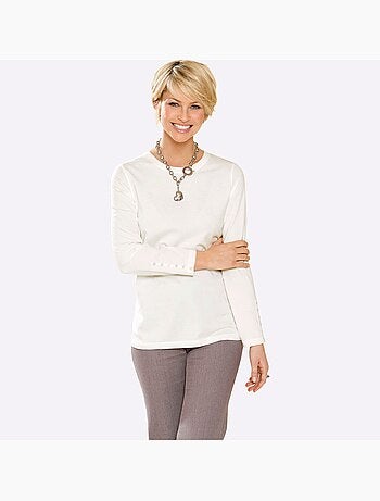 T-shirt à Manches Longues Boutons Décoratifs Aux Manches - Taille Standard - Moda Vilona