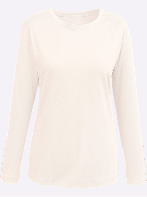T-shirt à Manches Longues Boutons Décoratifs Aux Manches - Taille Standard - Moda Vilona - Kiabi