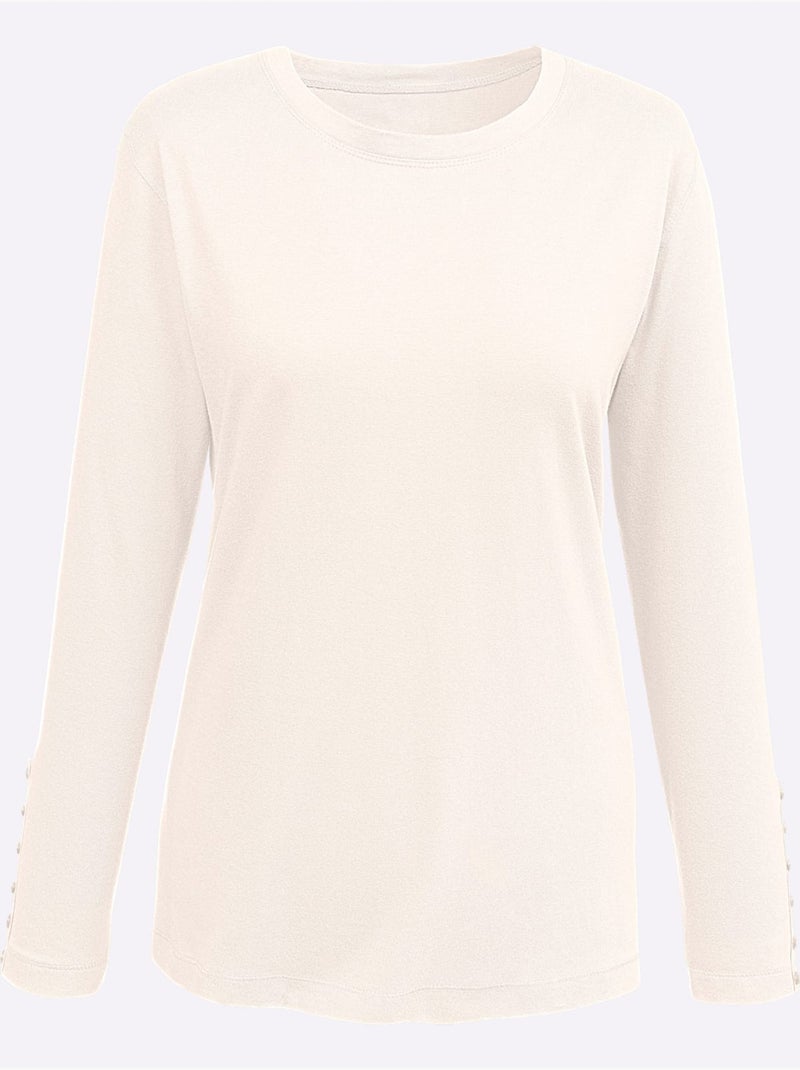 T-shirt à Manches Longues Boutons Décoratifs Aux Manches - Taille Standard - Moda Vilona Blanc cassé - Kiabi