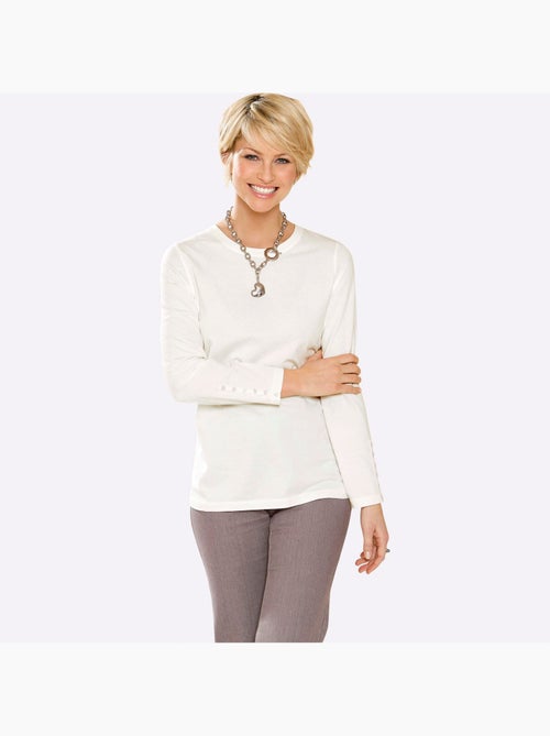 T-shirt à Manches Longues Boutons Décoratifs Aux Manches - Taille Standard - Moda Vilona - Kiabi