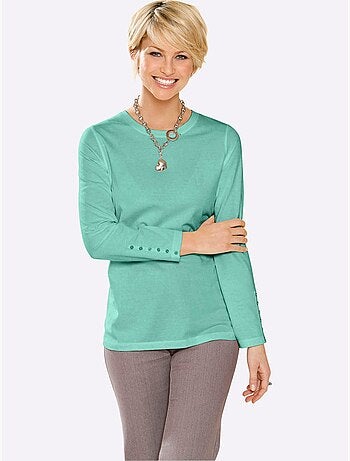 T-shirt col rond à manches longues avec boutons décoratifs - Taille standard - Moda Vilona