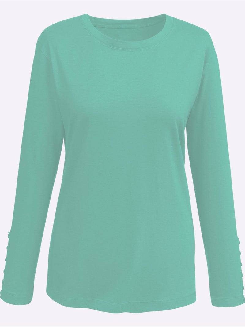 T-shirt à Manches Longues Boutons Décoratifs Aux Manches - Taille Standard - Moda Vilona Menthe - Kiabi