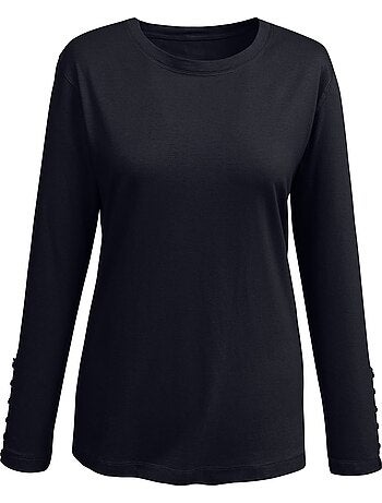 T-shirt à Manches Longues Boutons Décoratifs Aux Manches - Taille Standard - Moda Vilona
