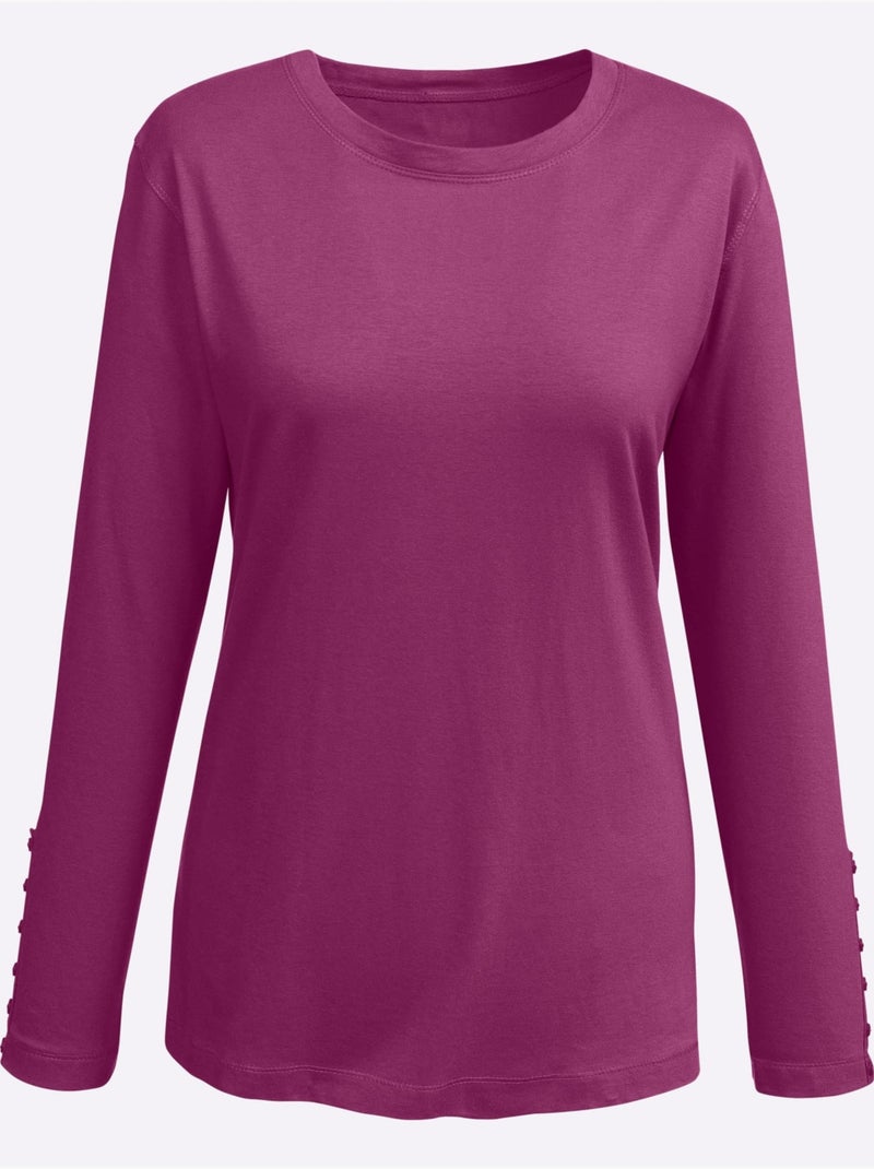 T-shirt à Manches Longues Boutons Décoratifs Aux Manches - Taille Standard - Moda Vilona Rose fushia - Kiabi