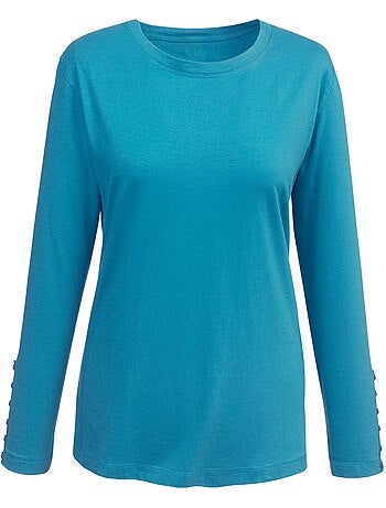 T-shirt à Manches Longues Boutons Décoratifs Aux Manches - Taille Standard - Moda Vilona