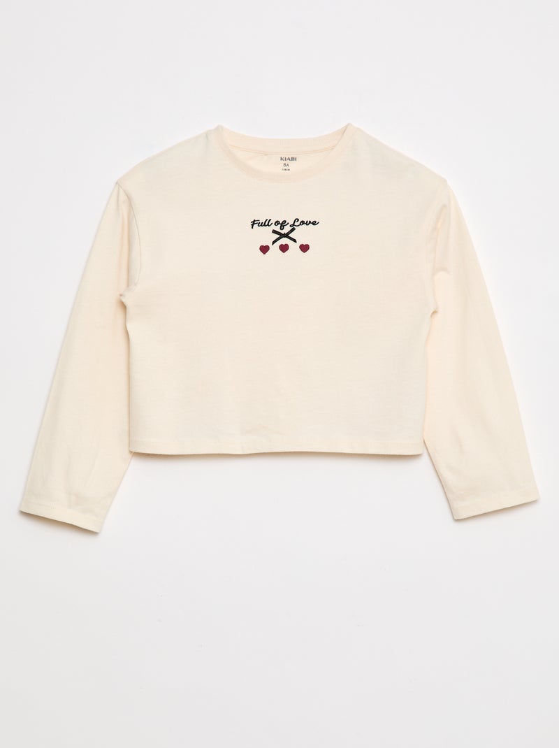 T-shirt à manches longues brodé Beige - Kiabi
