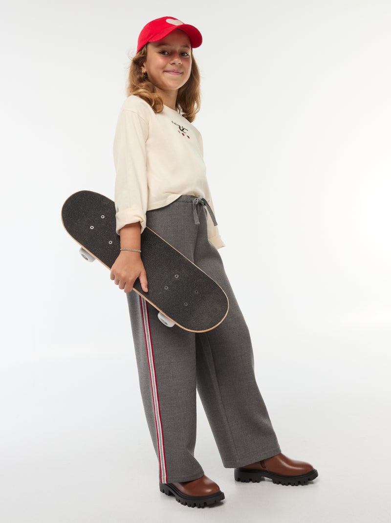 T-shirt à manches longues brodé Beige - Kiabi