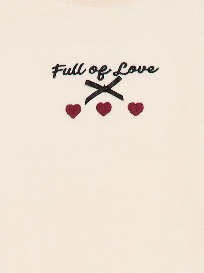 T-shirt à manches longues brodé Beige - Kiabi