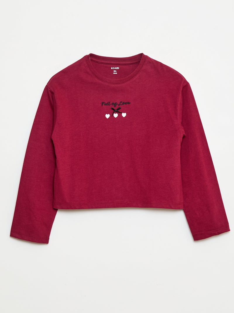 T-shirt à manches longues brodé Rouge - Kiabi