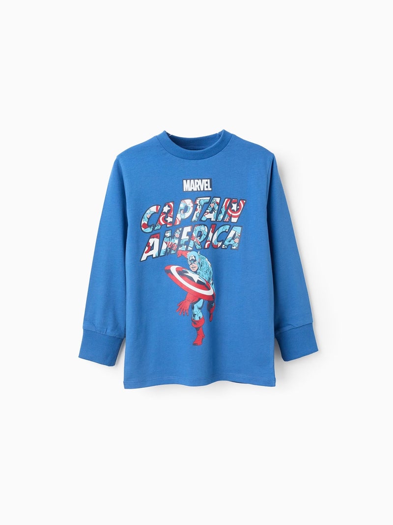 T-Shirt à Manches Longues Captain America Bleu - Kiabi