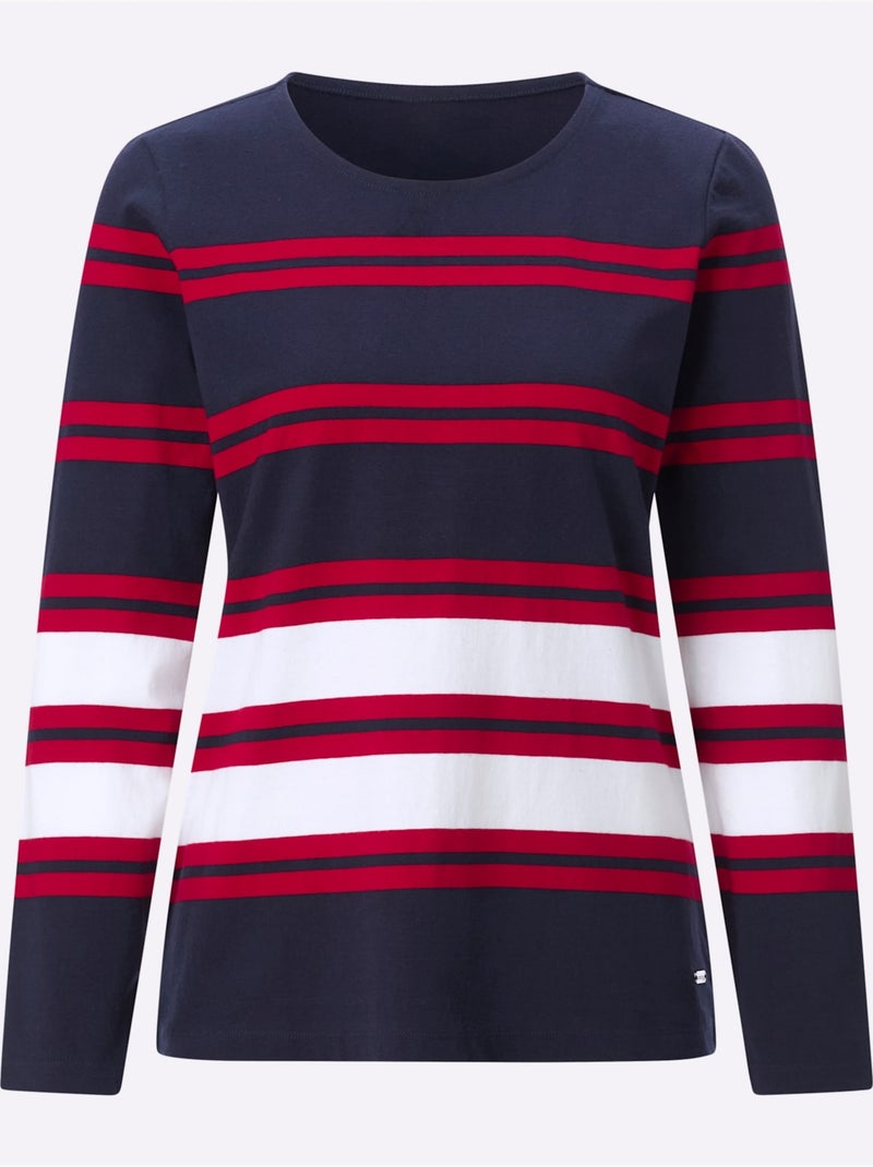 T-shirt à Manches Longues Certifié Gots - Taille Standard - Witt Bleu Rouge - Kiabi