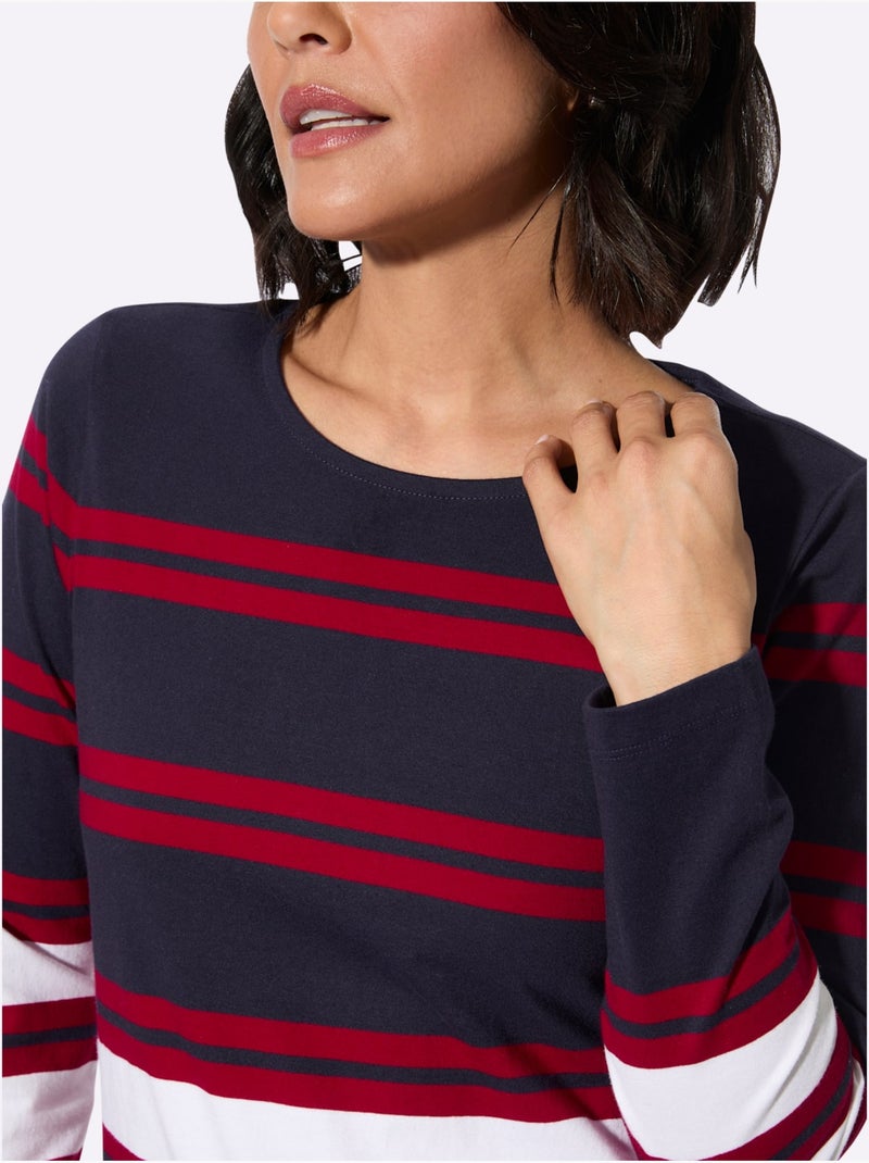 T-shirt à Manches Longues Certifié Gots - Taille Standard - Witt Bleu Rouge - Kiabi