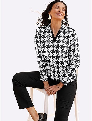 T-shirt à Manches Longues Col Chemise Ouvert - Taille Standard - Moda Vilona