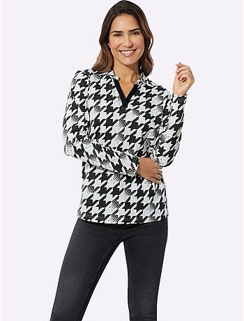 T-shirt à Manches Longues Col Chemise Ouvert - Taille Standard - Moda Vilona