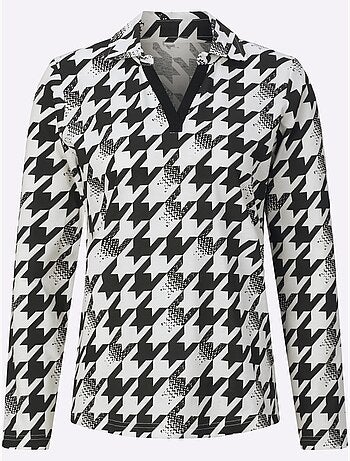 T-shirt à Manches Longues Col Chemise Ouvert - Taille Standard - Moda Vilona