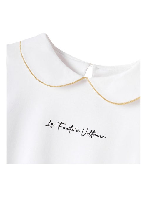 T-shirt  à Manches Longues   Col Claudine  SOPHIA - 'LA FAUTE A VOLTAIRE' - Kiabi