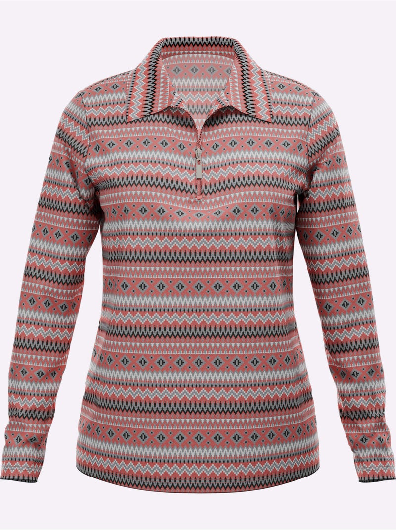 T-shirt à manches longues col polo avec fermeture à glissière - moda vilona Rose - Kiabi