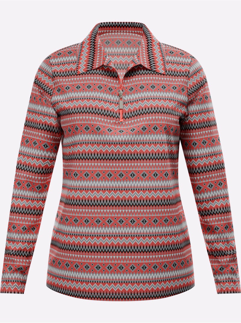 T-shirt à manches longues col polo avec fermeture à glissière - moda vilona Rose - Kiabi