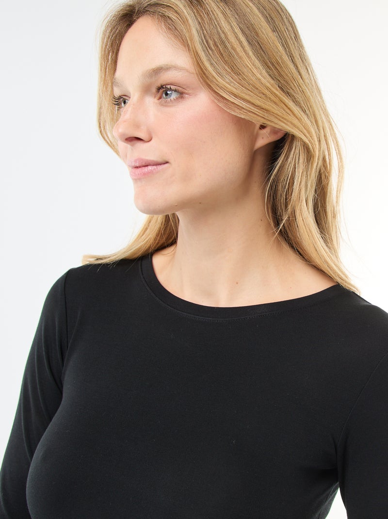 T-shirt à manches longues col rond Noir - Kiabi