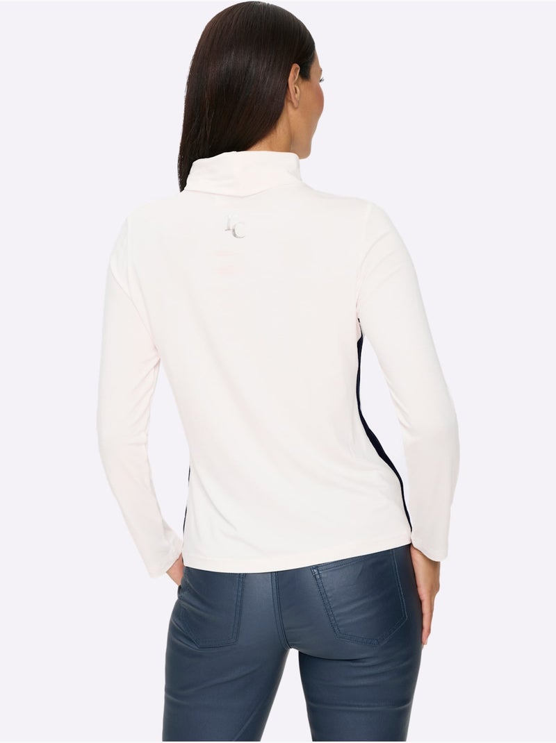 T-shirt à manches longues col roulé flatteur - taille standard - helline Bleu Ecru - Kiabi