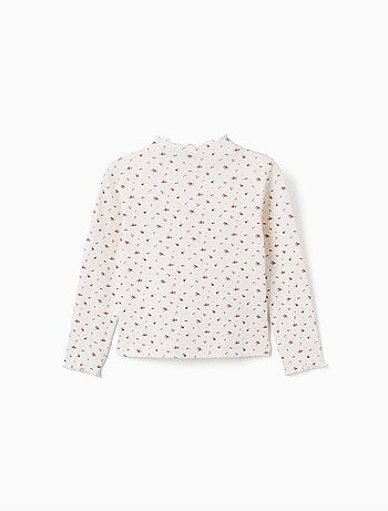 T-shirt à manches longues côtelé avec motif floral