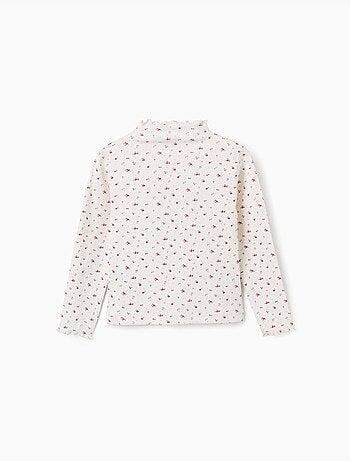 T-shirt à manches longues côtelé avec motif floral