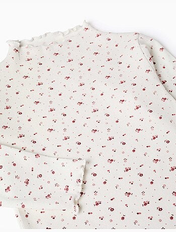 T-shirt à manches longues côtelé avec motif floral