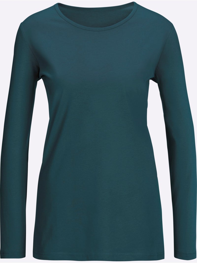T-shirt à Manches Longues Coupe Longue Et Dissimulante - Taille Standard - Moda Vilona Bleu pétrole - Kiabi