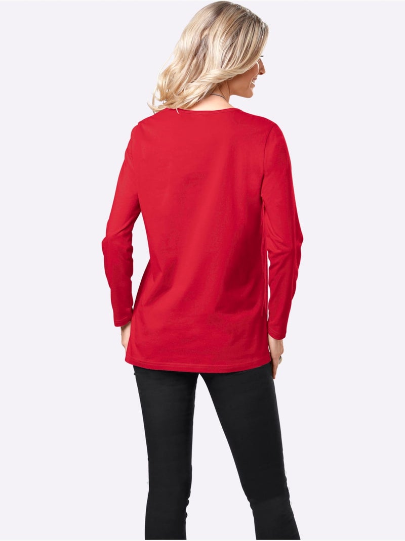 T-shirt à Manches Longues Coupe Longue Et Dissimulante - Taille Standard - Moda Vilona Rouge - Kiabi