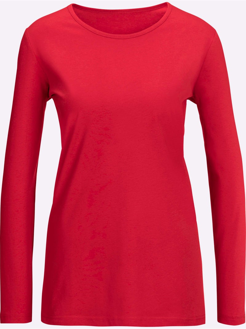 T-shirt à Manches Longues Coupe Longue Et Dissimulante - Taille Standard - Moda Vilona Rouge - Kiabi