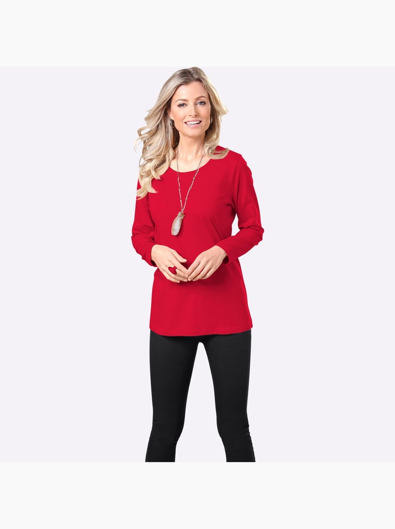 T-shirt à Manches Longues Coupe Longue Et Dissimulante - Taille Standard - Moda Vilona Rouge - Kiabi