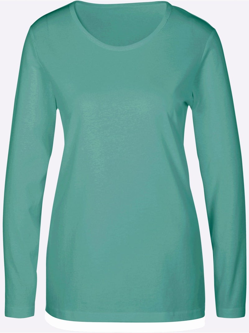 T-shirt à Manches Longues Coupe Longue Et Dissimulante - Taille Standard - Moda Vilona Vert Sauge - Kiabi