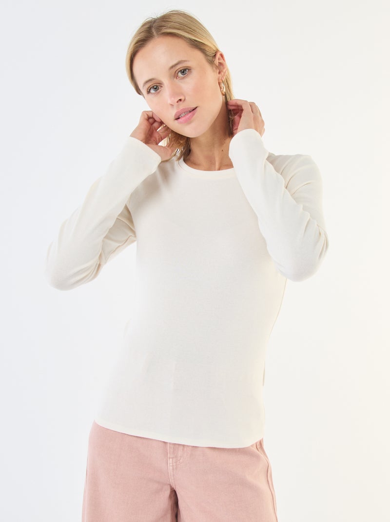 T-shirt à manches longues Crème - Kiabi