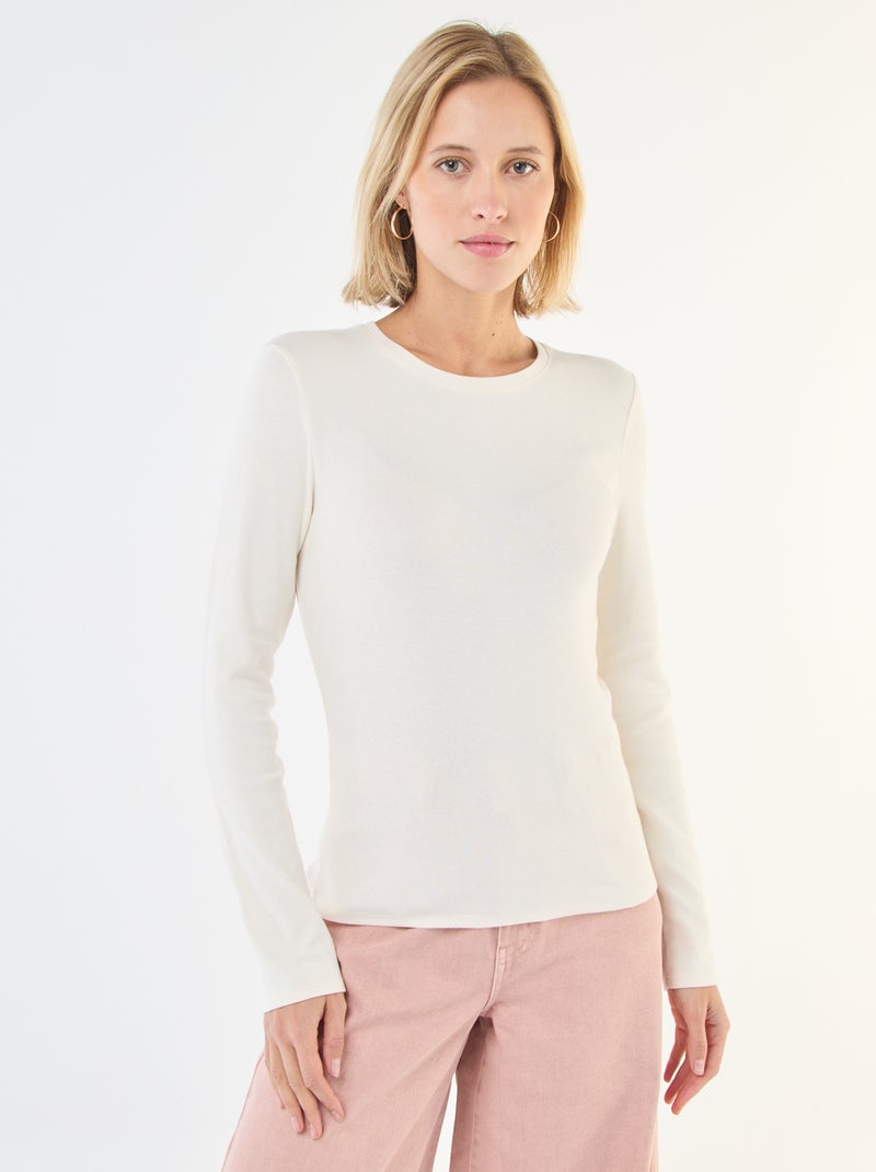 T-shirt à manches longues Crème - Kiabi