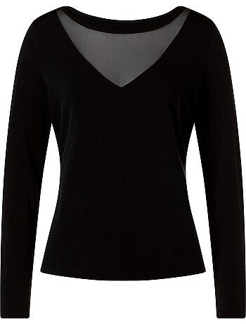 T-shirt à Manches Longues Décolleté Transparent - Taille Standard - helline