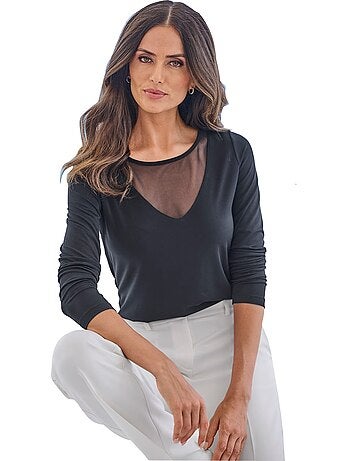 T-shirt à Manches Longues Décolleté Transparent - Taille Standard - helline