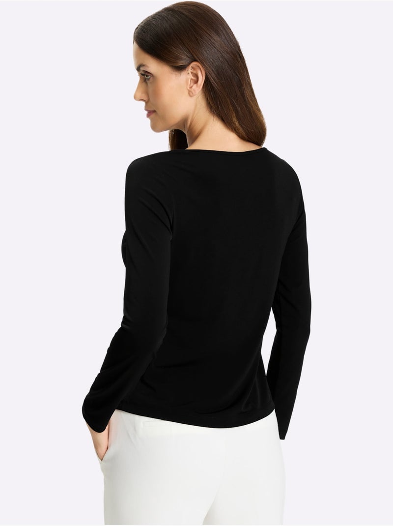 T-shirt à Manches Longues Décolleté Transparent - Taille Standard - Helline Noir - Kiabi
