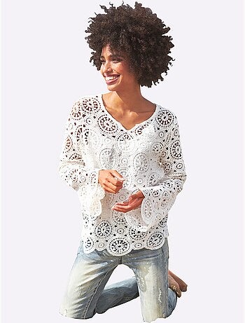T-shirt à Manches Longues Dentelle Macramé Décorative - Taille Standard - Helline