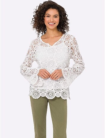 T-shirt à Manches Longues Dentelle Macramé Décorative - Taille Standard - Helline