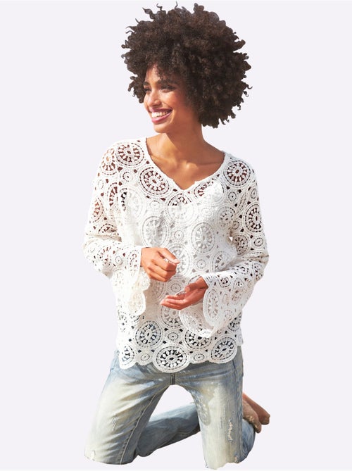 T-shirt à Manches Longues Dentelle Macramé Décorative - Taille Standard - Helline - Kiabi