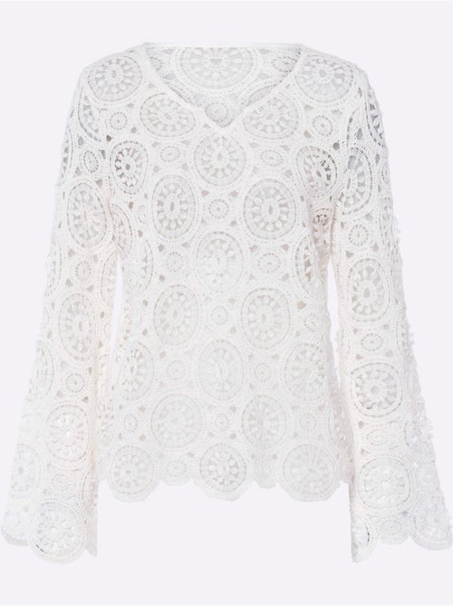 T-shirt à Manches Longues Dentelle Macramé Décorative - Taille Standard - Helline - Kiabi