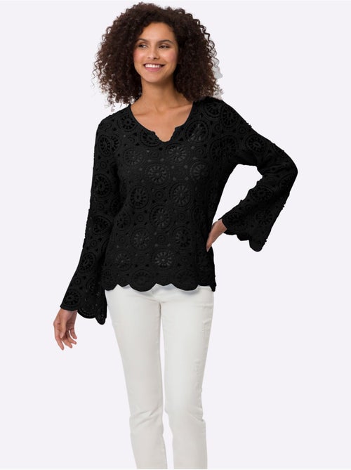 T-shirt à Manches Longues Dentelle Macramé Décorative - Taille Standard - Helline - Kiabi