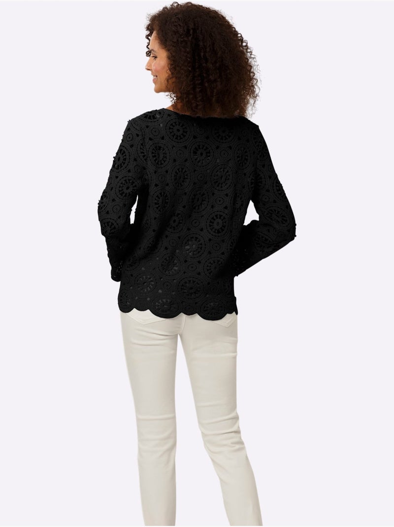 T-shirt à Manches Longues Dentelle Macramé Décorative - Taille Standard - Helline Noir - Kiabi