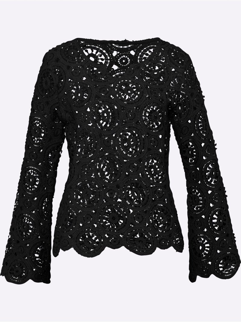 T-shirt à Manches Longues Dentelle Macramé Décorative - Taille Standard - Helline Noir - Kiabi