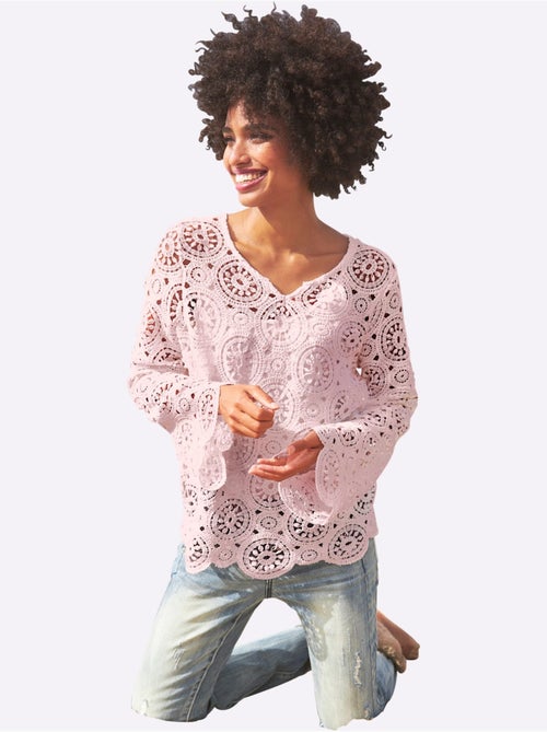 T-shirt à Manches Longues Dentelle Macramé Décorative - Taille Standard - Helline - Kiabi T-shirt à Manches Longues Dentelle Macramé Décorative - Taille Standard - Helline - Kiabi