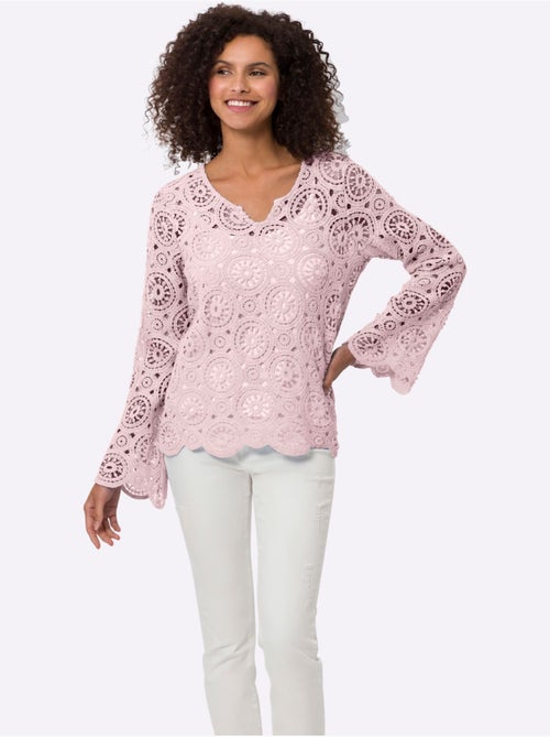 T-shirt à Manches Longues Dentelle Macramé Décorative - Taille Standard - Helline - Kiabi T-shirt à Manches Longues Dentelle Macramé Décorative - Taille Standard - Helline - Kiabi
